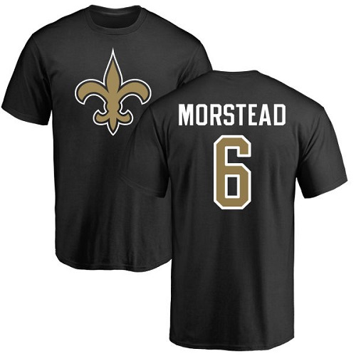 Men New Orleans Saints Black Thomas Morstead Name and Number Logo NFL Football #6 T Shirt